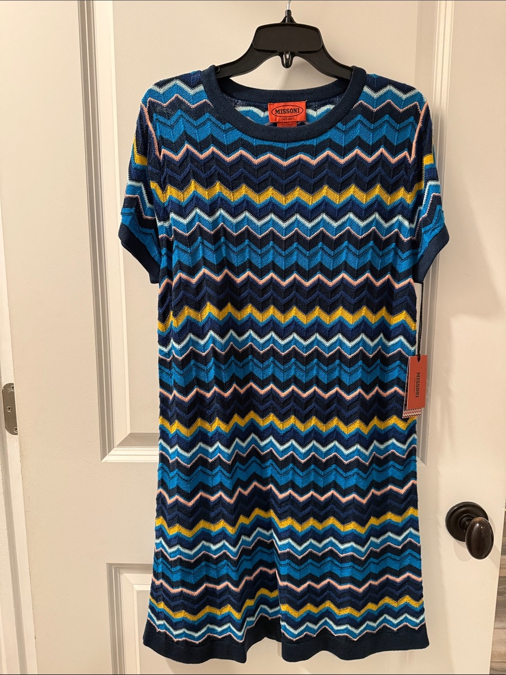 Missoni Women’s Navy, Blue & Yellow Chevron Knit Dress